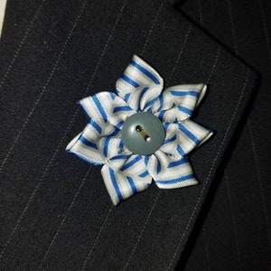 Blue Silver and White Satin Lapel Flower Mens Lapel Flower  Flower lapel Pin  Men Accessories Lapels