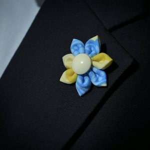 Blue and Yellow Mens Lapel Flower.   Lapel Flower.  Flower Lapel  Wedding Lapel Flower
