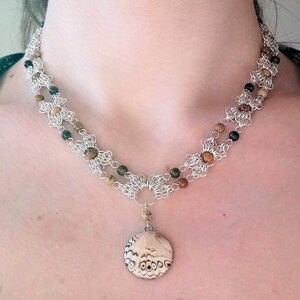 Butterfly Chainmaille Necklace with Picture Jasper and Bronzite