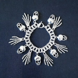 Skull and Skeletal Hand Vertebrae Weave Charm Bracelet