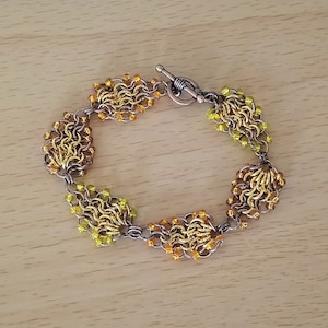 Shades of Autumn Beaded Chainmaille Leaf Bracelet