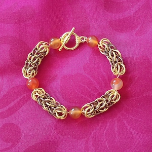 Gold and Copper Toned Full Persian Bracelet with Carnelian