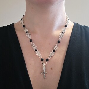 Black Onyx European Chainmaille Crow Necklace