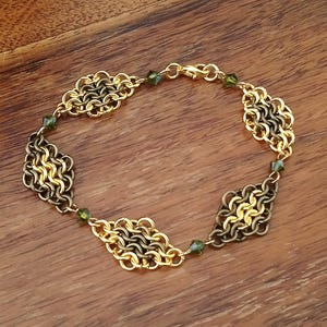 Bronze and Gold Tone European Chainmaille Swarovski Crystal Bracelet