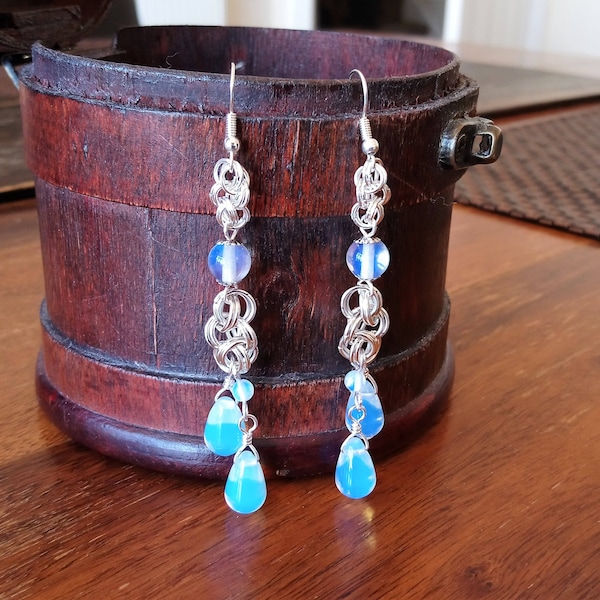 Double Cloud Cover Weave Earrings with Opalite Drops