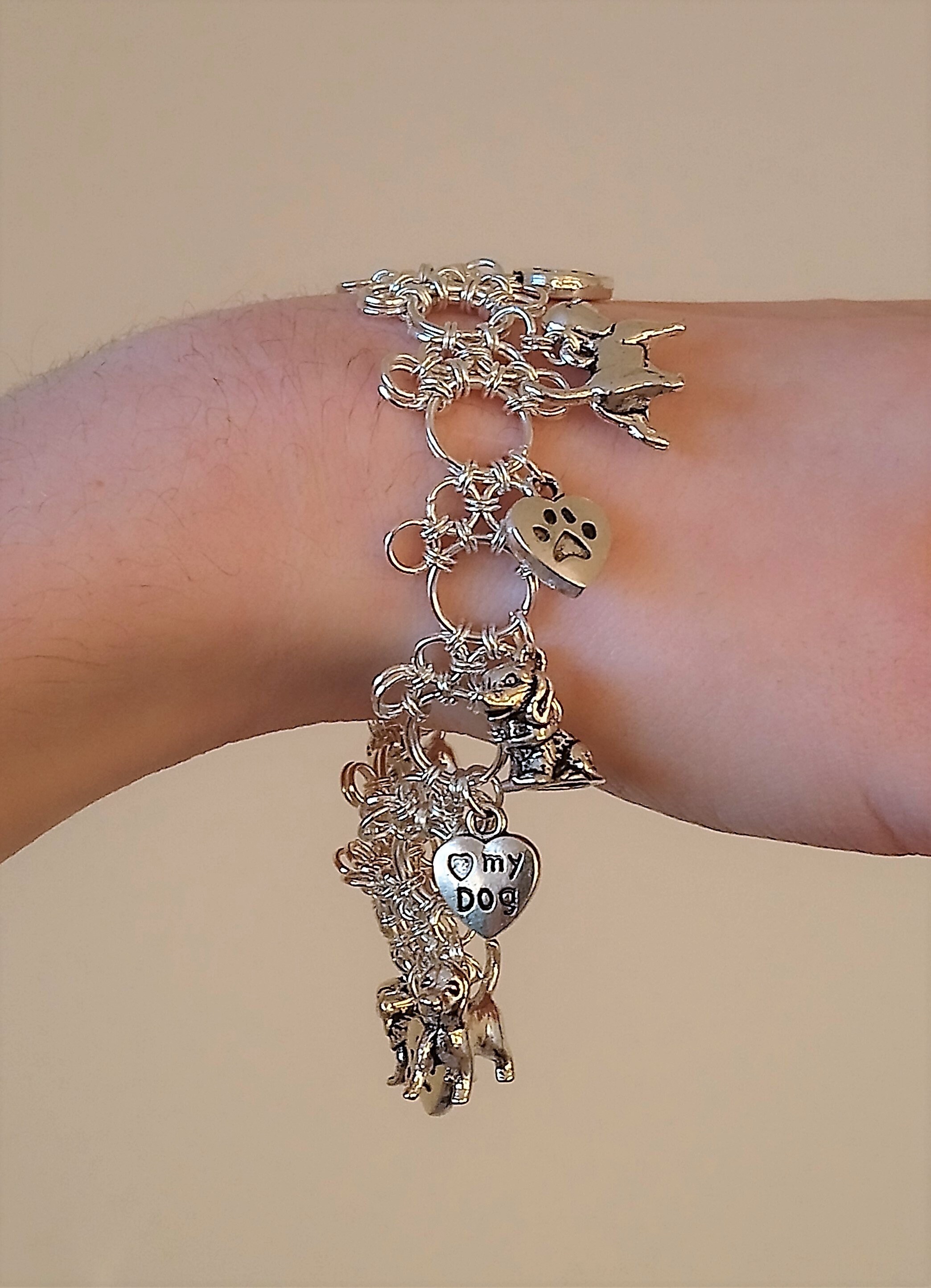 MZC Jewelry Paw Print Charm Bead - Pet Animal Love Heart Dangle Charm For Bracelets & Necklaces
