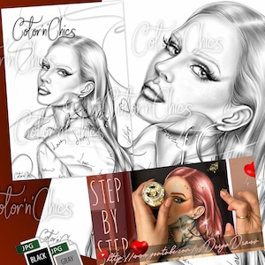 Liebe Premium Färbung Seite für Erwachsene, Mode Illustration druckbare Original Kunstwerk Graustufen Instant Download