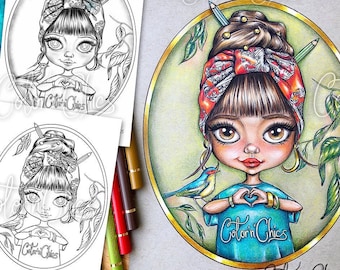 Colorist (Love from ColornChics) Premium Coloring Page for Adults ,Printable Original Artwork  Grayscale and LineArt  Instant Download