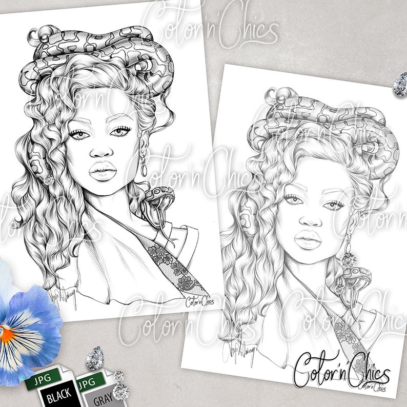 Snake Queen Premium Adult Coloring Page Instant | Etsy