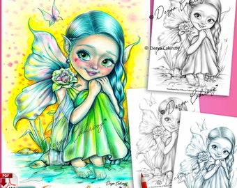 Sweetheart Fae '' Coloring Page Grayscale llustration Adorable Female Fairy Elf Girl  Instant Download Printable File  Pdf Derya Cakirsoy