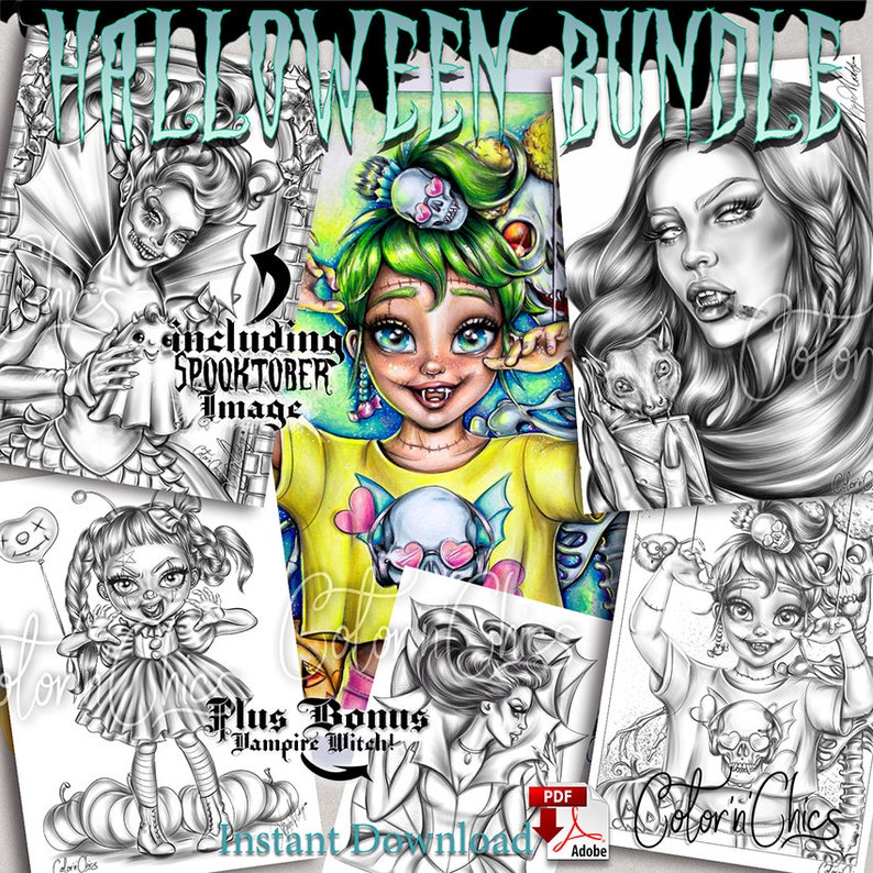 Download Halloween Super Bundle Premium Coloring Pages for Adults ...