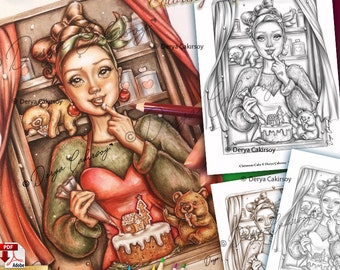 Gâteau de Noël &#39;&#39; Coloriage en Niveaux de Gris pour Adultes Illustration Mignonne Imprimable & Téléchargement Instantané Pdf Derya Cakirsoy
