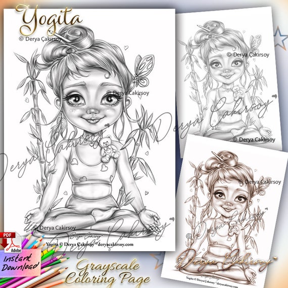 Yogita '' グレースケール プレミアムぬり絵ページ。かわいい
