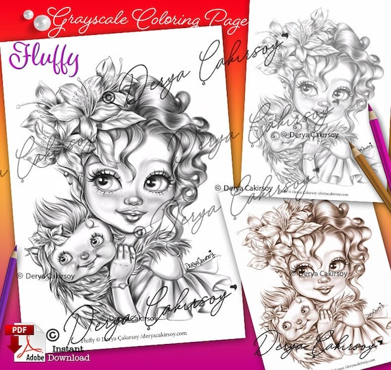 Coloring Set Fairy Grayscale for Kids & Adults Instant Download