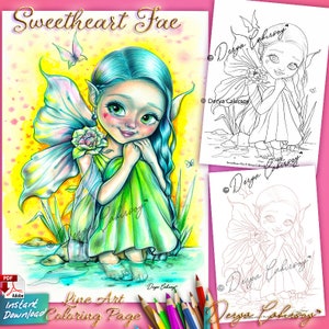 Sweetheart Fae '' Coloring Page Line Art llustration Adorable Female Fairy Elf Girl  Instant Download Printable File  Pdf Derya Cakirsoy