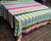 Vintage HUGE Handmade Knitted Crochet Afghan Coverlet Colorful Open Weave