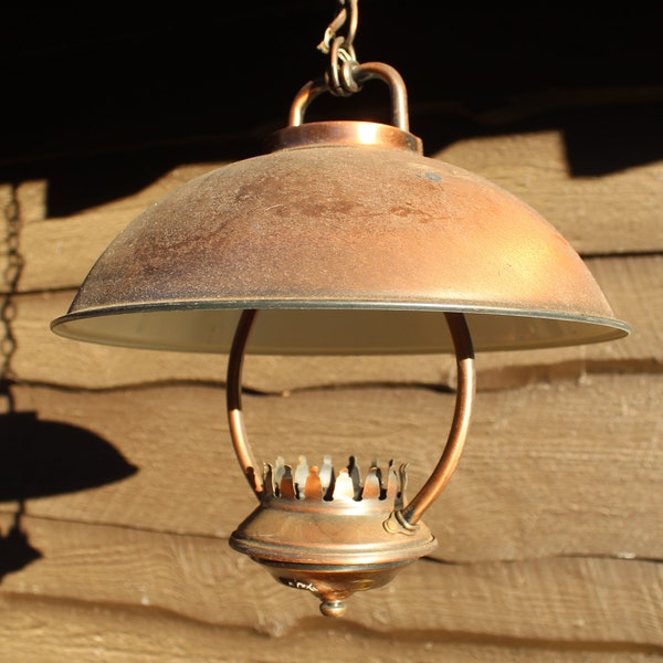 Vintage Mid Century Modern Copper Enamel Hanging Ceiling Light Fixture