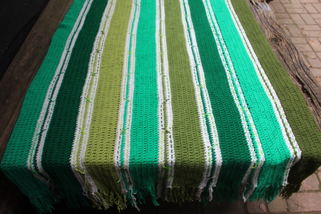 Vintage Handmade Crochet Afghan/throw Stripes of Olive Emerald Etsy