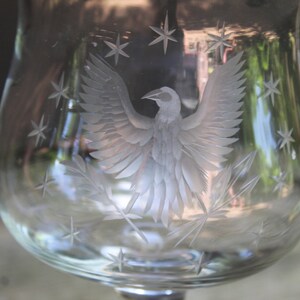 Vintage Huge Colonial Style Heavy Etched Eagle Glass Candle Goblet 12 1/4&quot; Tall