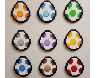 Yoshi perler eggs | 8 bit pixel art | perler bead art | Yoshi | Mario | magnet | Super Mario | Gamer | Gift