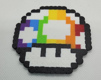 Perler Bead Mario Rainbow Mushroom, Tree Ornament, Pride Christmas Stocking Stuffer, Mario Fridge Magnet, LGBTQ Gay Pride Gift