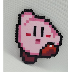 Kirby perler, dreamland, arte con cuentas perler, hama beads, nerd, geek, videojuego, rosa, decoración de pared, feliz, pequeño, Kirby con cuentas, arte de fan