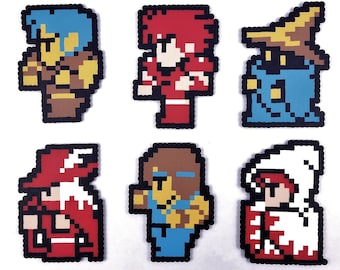 Final Fantasy, perler, bead pixel art, red mage, black mage, white mage, fighter, thief, monk