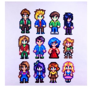 Stardew Valley, Perler, Bead art, romance, bachelor, bachelorette, love interest, Sebastian, Alex, Penny, Maru, Haley, Emily, Elliott, Shane