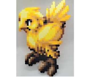 Chocobo, Final Fantasy, perler beads, pixel art, hama beads, fuse beads, wall hanging, fridge magnet, refrigerator magnets, Tactics, gift