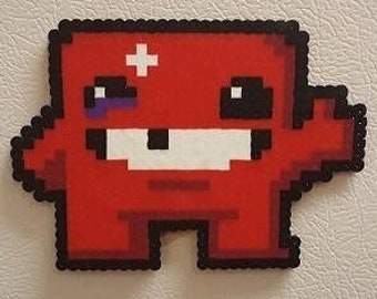 super meat boy, perler beads, retro pixel art, unique gamer gift, man cave decor, bandage girl, ornament hook, stocking stuffer, meat boy