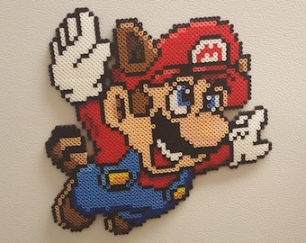 Super Mario, Perler Beads, Raccoon Mario, Pixel Art, nintendo, kawaii, video game art, kids, wall art, gift for him, video game