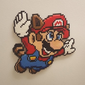 Super Mario, Perler Beads, Raccoon Mario, Pixel Art, nintendo, kawaii, video game art, kids, wall art, gift for him, video game