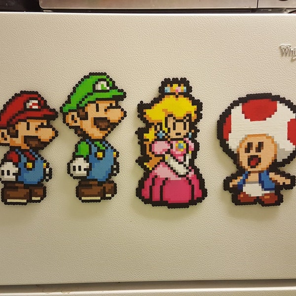 Mario, Perler Beads, pixel art, super mario bros, video game, super mario, nintendo, paper mario, Luigi, Toad, Princess Peach