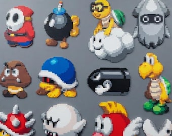 Mario Perler Bead Art: 8-Bit Pixel Baddies - Handmade Decor