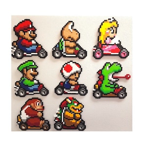 Mario Kart, Perler Beads, Mario, perler bead art, donkey kong, yoshi, bowser, koopa, wii, mario art, super mario, pixel art