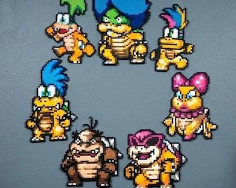 Koopa Kids, Koopalings, Perler Beads, Super Mario Pixel Decor, Ludwig Von Koopa, Larry And Iggy, Morton And Wendy, Roy and Iggy