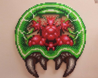 Metroid perler bead art keychain Samus Aran gamer gifts brooch or magnet Metroid Larva pin pixel art