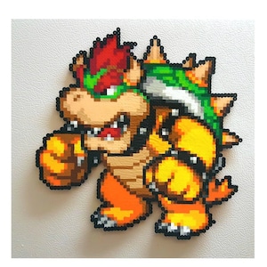Bowser perler koopa, pixel art, 8 bit perler beads, mario perler, hama beads, big perler art, wall hanging decor, videogame gift, gamer gift