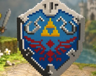 Hylian Shield Perler Bead Art, Zelda Pixel Art, Unique Zelda Art, Stocking Stuffer, Gifts For Gamers, Legend Of Zelda