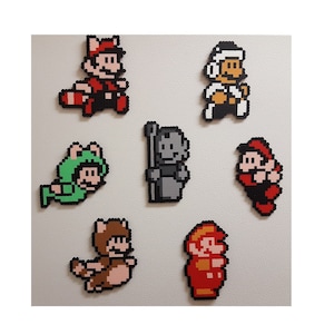 Mario, perler beads, 8 bit pixel art, Perler, perler bead art, Mario Magnet, Mario Gift, Mario Perler, Mario 3, SMB 3, Raccoon Mario