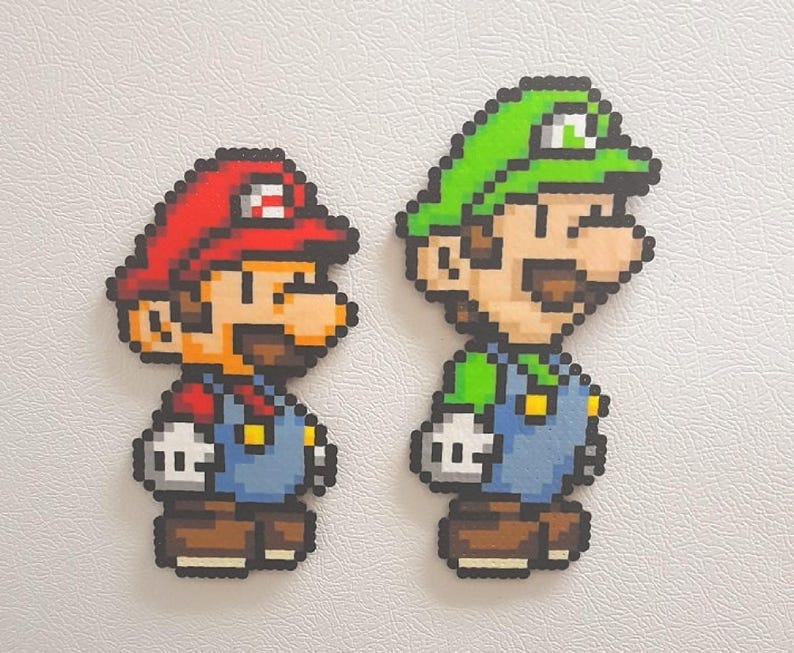 Mario, Perler Beads, pixel art, super mario bros, video game, super mario, nintendo, paper mario, Luigi, Toad, Princess Peach