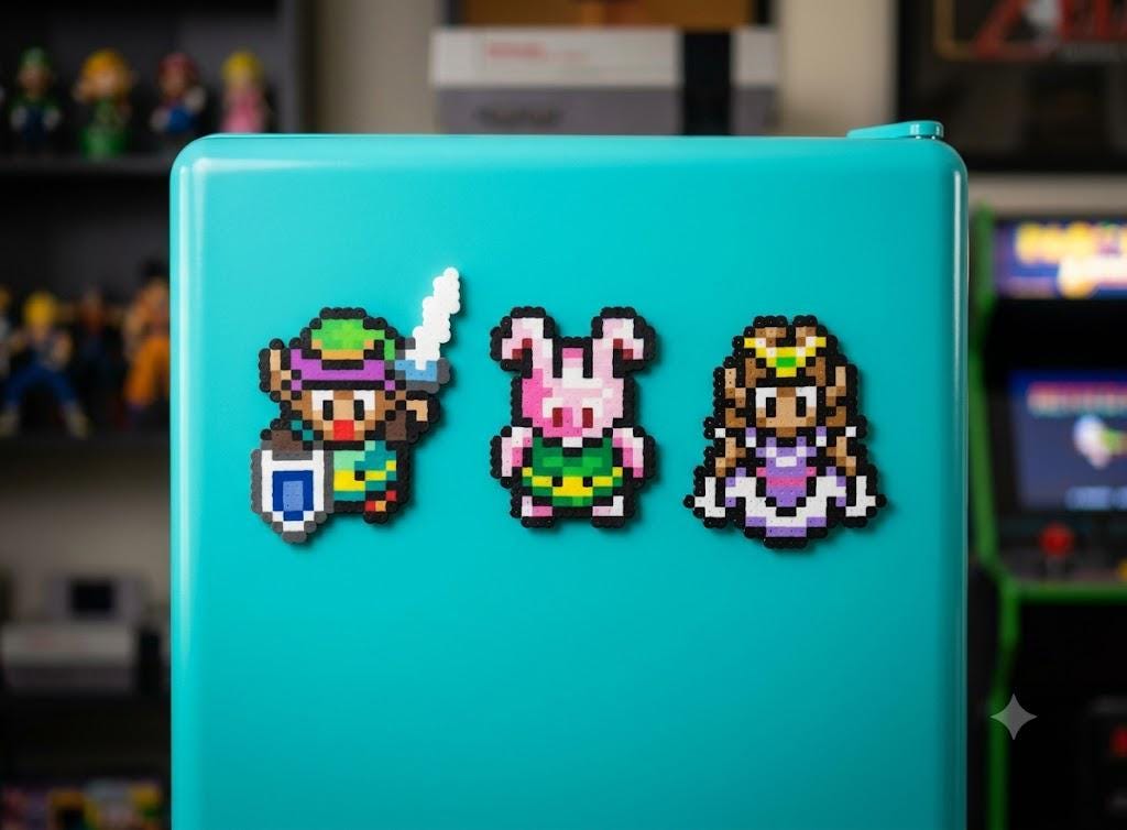 Perler Zelda Fridge Magnet, Link Pixel Art From A Link to the Past