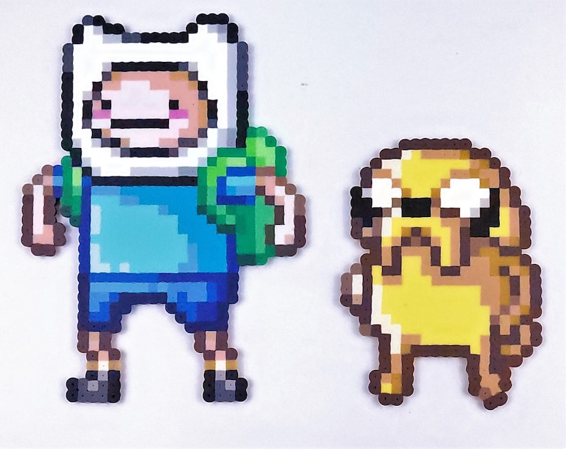 Finn, jake, Adventure time, perler, Finn the Dog, Jake the Human, kandi, hama, beads, cartoon, 8 bit perler, bead fan art