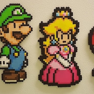 Mario, Perler Beads, pixel art, super mario bros, video game, super mario, nintendo, paper mario, Luigi, Toad, Princess Peach