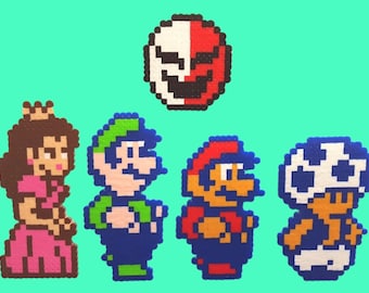 Pärlpärlor Super Mario Bros 2 8 bitars pixelkonst, Mario och Peach, Mario Toad och Luigi pärlmagnetset, Mario kylskåpsmagnet
