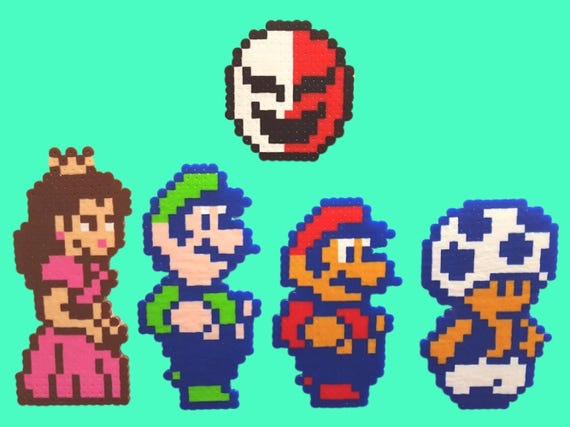 Perler Beads Super Mario Bros 2 8 Bit Pixel Art, Mario and Peach