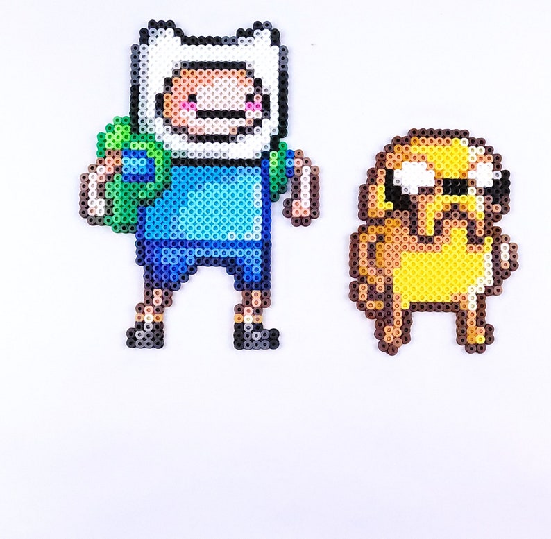 Finn, jake, Adventure time, perler, Finn the Dog, Jake the Human, kandi, hama, beads, cartoon, 8 bit perler, bead fan art
