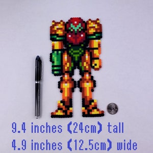 Metroid, Samus Aran, Perler beads, Super Metroid, samus, perler samus, video game art, perler bead art, video game decor