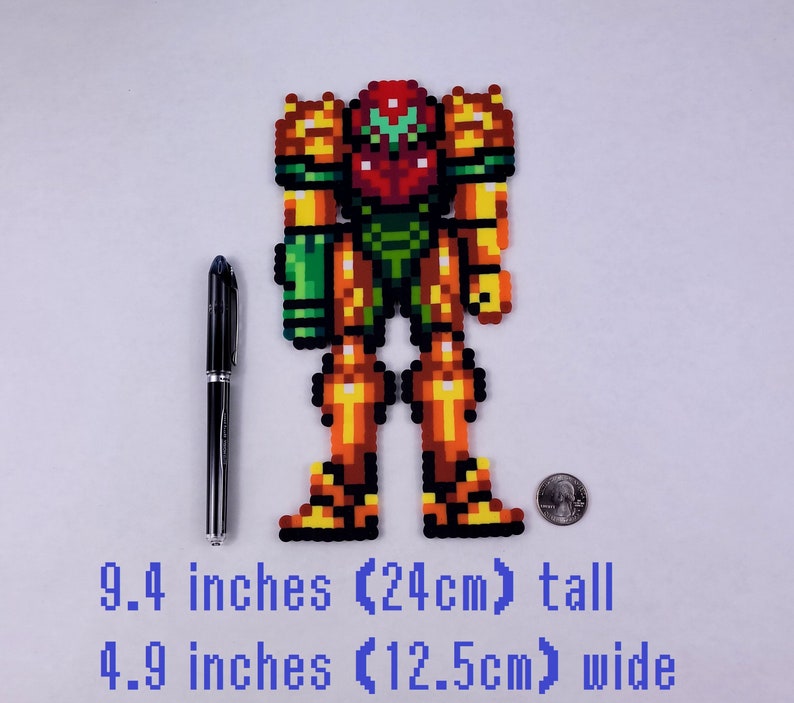 Metroid, Samus Aran, Perler beads, Super Metroid, samus, perler samus, video game art, perler bead art, video game decor