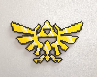 Hylian Crest, Perler, Perler Beads, Legend of Zelda, boyfriend gift, video game art, triforce, wall art, nintendo, 8 bit pixel art